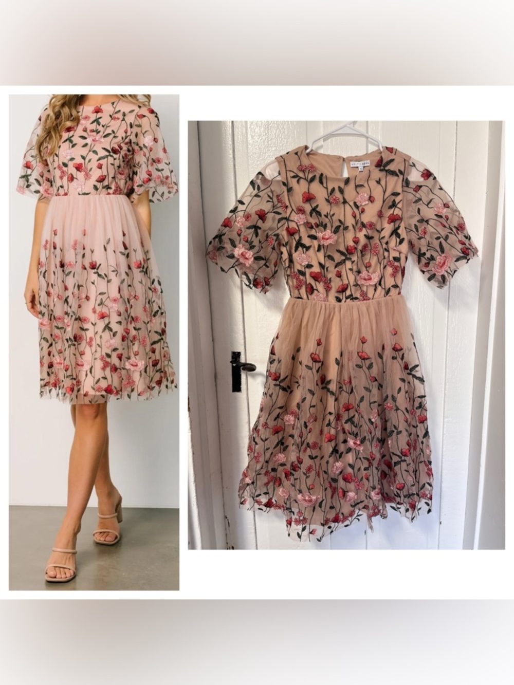 Baltic Born Blush Floral Embroidered Midi Dress